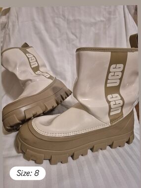 UGG Beige and Cream Lug Sole Rain Boots
